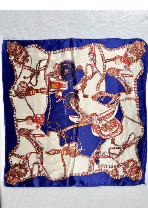 Esarfa patrata satinata cu print abstract indigo-bej