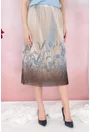Fusta din tulle bej cu imprimeu floral bleu