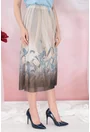 Fusta din tulle bej cu imprimeu floral bleu