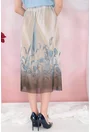 Fusta din tulle bej cu imprimeu floral bleu