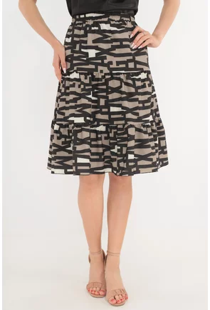 Fusta lejera cafenie cu print abstract negru