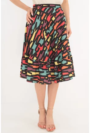 Fusta lejera cu print abstract multicolor
