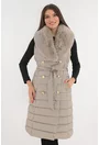 Geaca lunga bej cu blanita si maneci detasabile