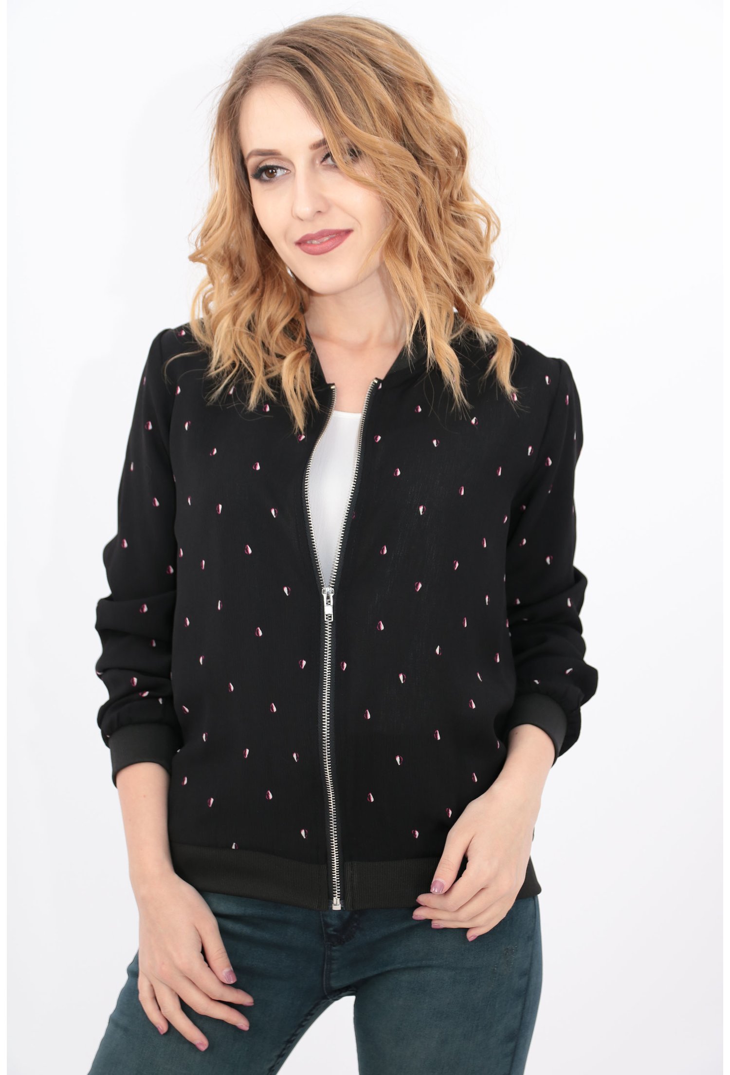 Jacheta bomber neagra cu buline
