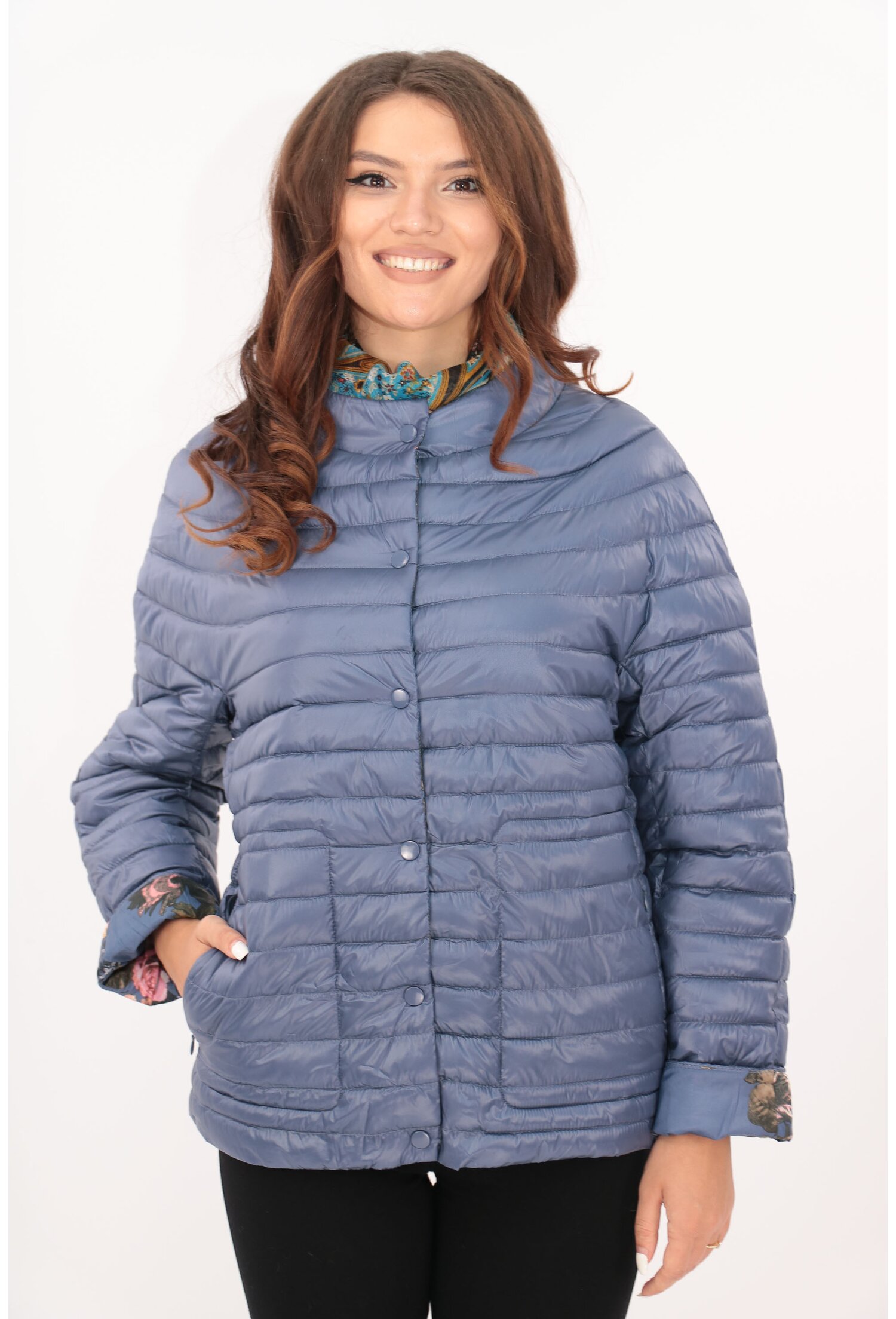 Jacheta de fas matlasata denim cu maneci raglan