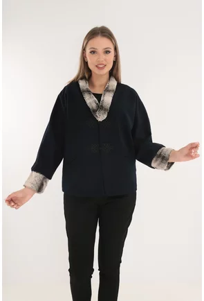 Jacheta din lana bleumarin cu blanita gri