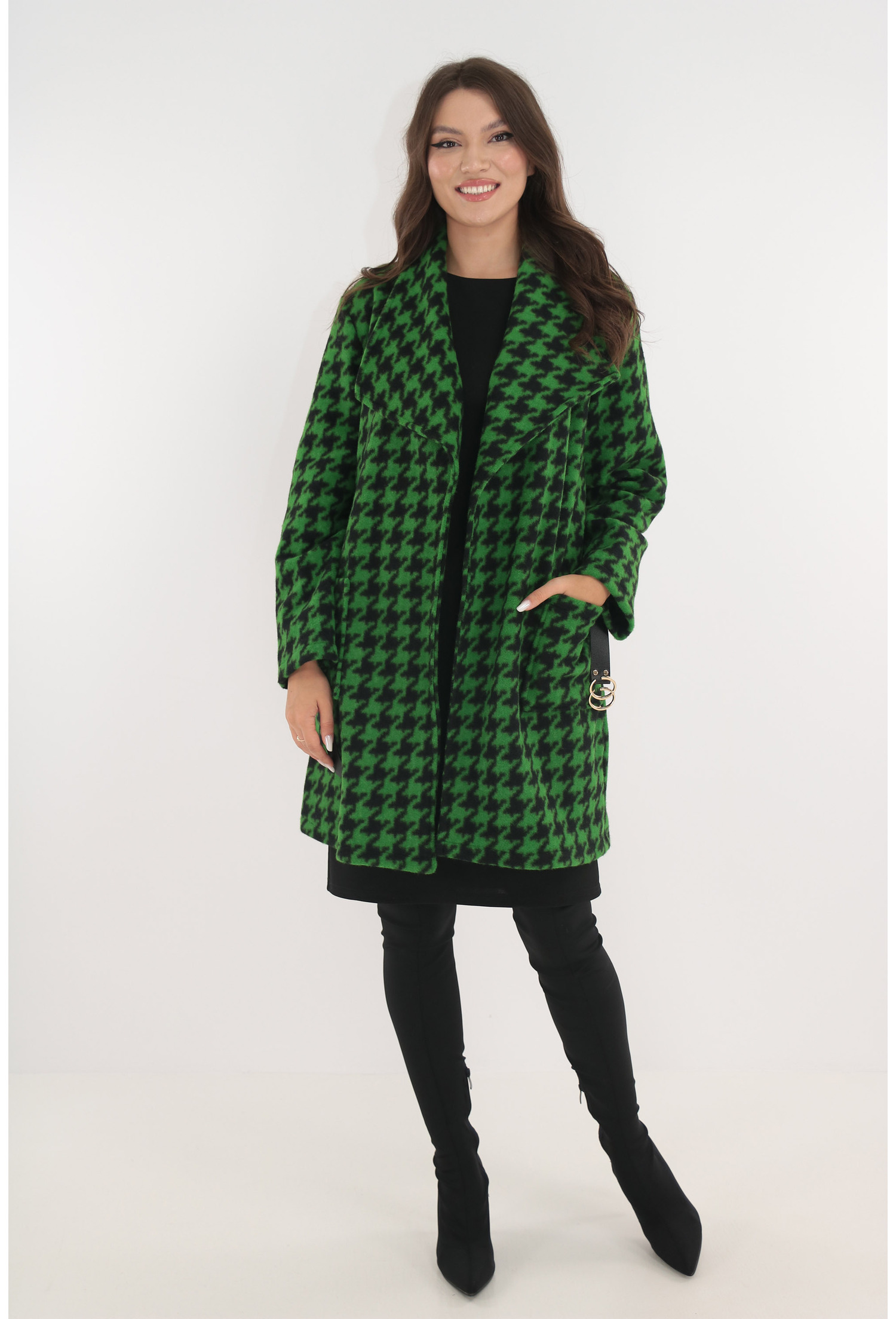 Poze Mantou verde din stofa cu model tip picior de cocos