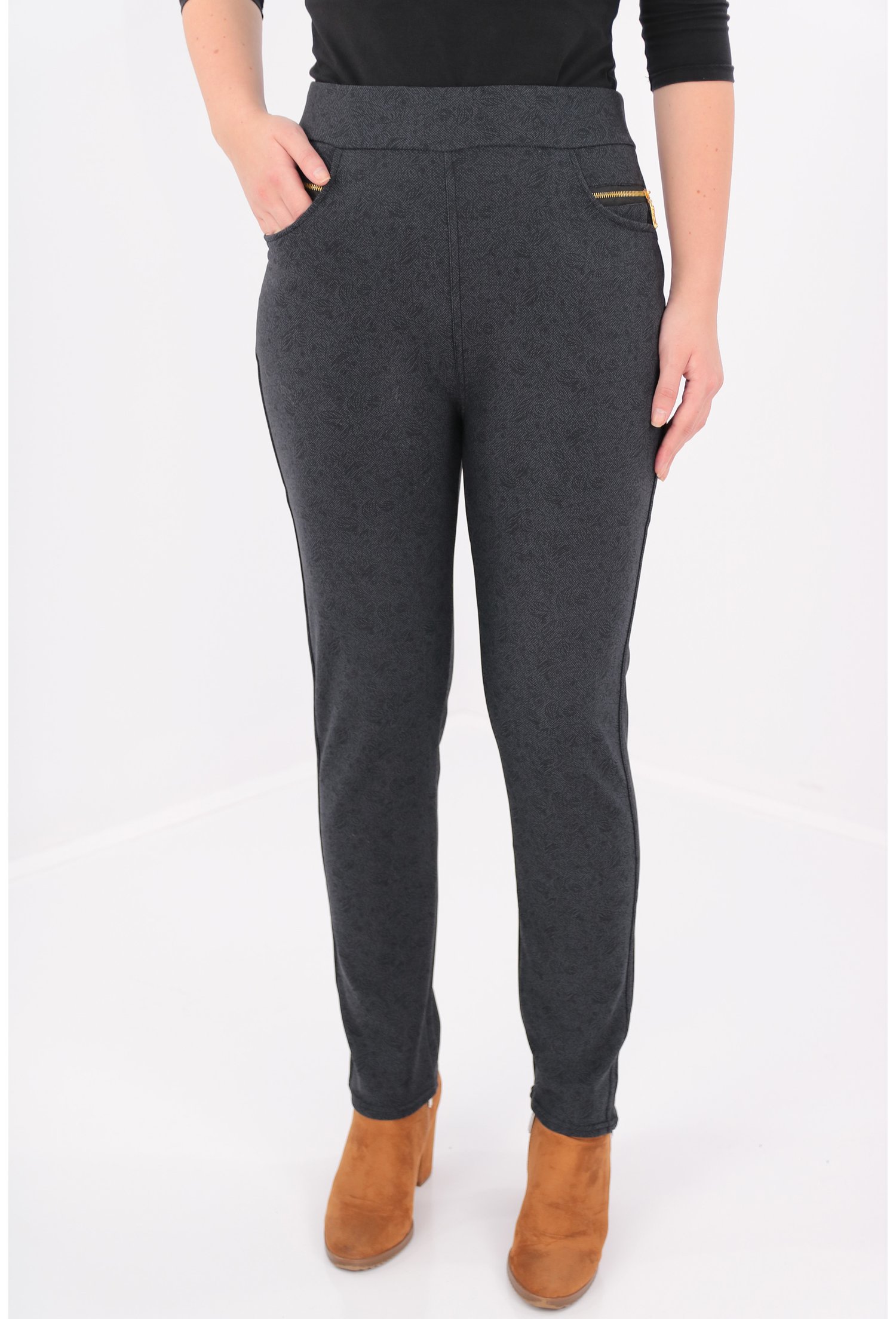 Pantaloni bleumarin cu fermoare aurii