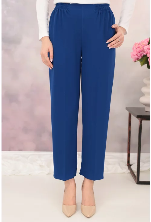Pantaloni clasici din stofa subtire albastra cu elastic in talie