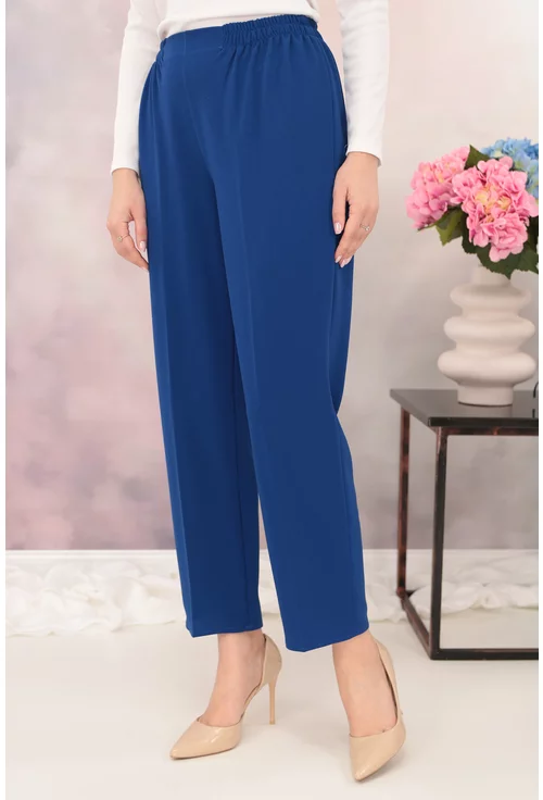 Pantaloni clasici din stofa subtire albastra cu elastic in talie