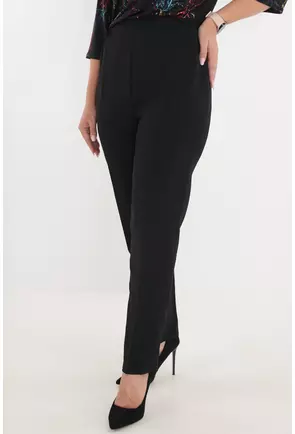 Pantaloni clasici lungi din stofa neagra cu elastic in talie