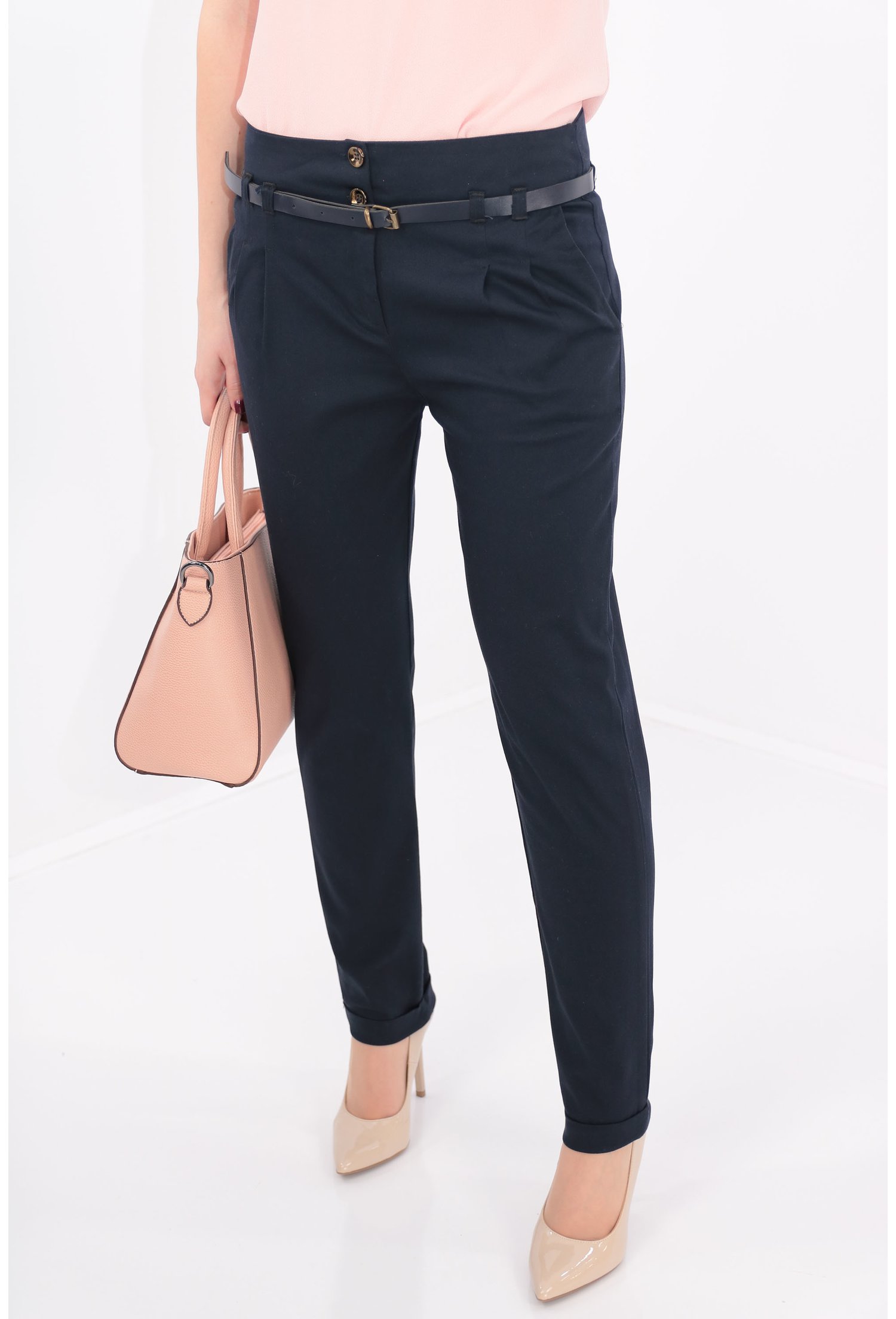 Pantaloni conici bleumarin cu curea