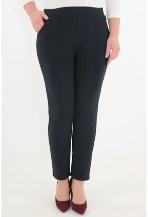 Pantaloni conici bleumarin flausati cu dunga cusuta