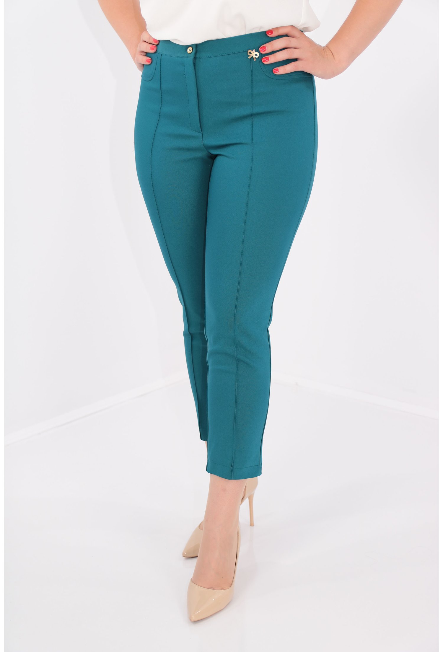 Pantaloni conici turcoaz