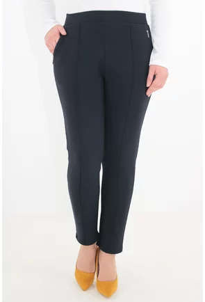 Pantaloni flausati bleumarin cu fermoare la buzunare