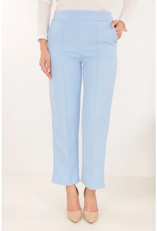 Pantaloni office bleu din stofa elastica