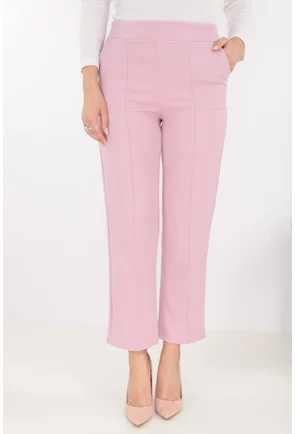 Pantaloni office roz din stofa elastica