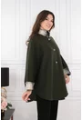 Poncho din lana olive cu blanita la mansete si guler