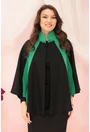 Poncho din stofa neagra din lana cu insertii din stofa verde