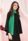 Poncho din stofa neagra din lana cu insertii din stofa verde