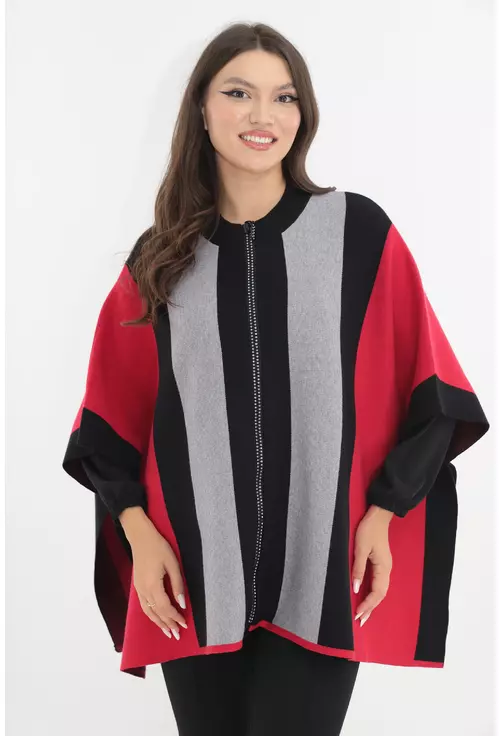 Poncho elegant negru-rosu cu continut de casmir