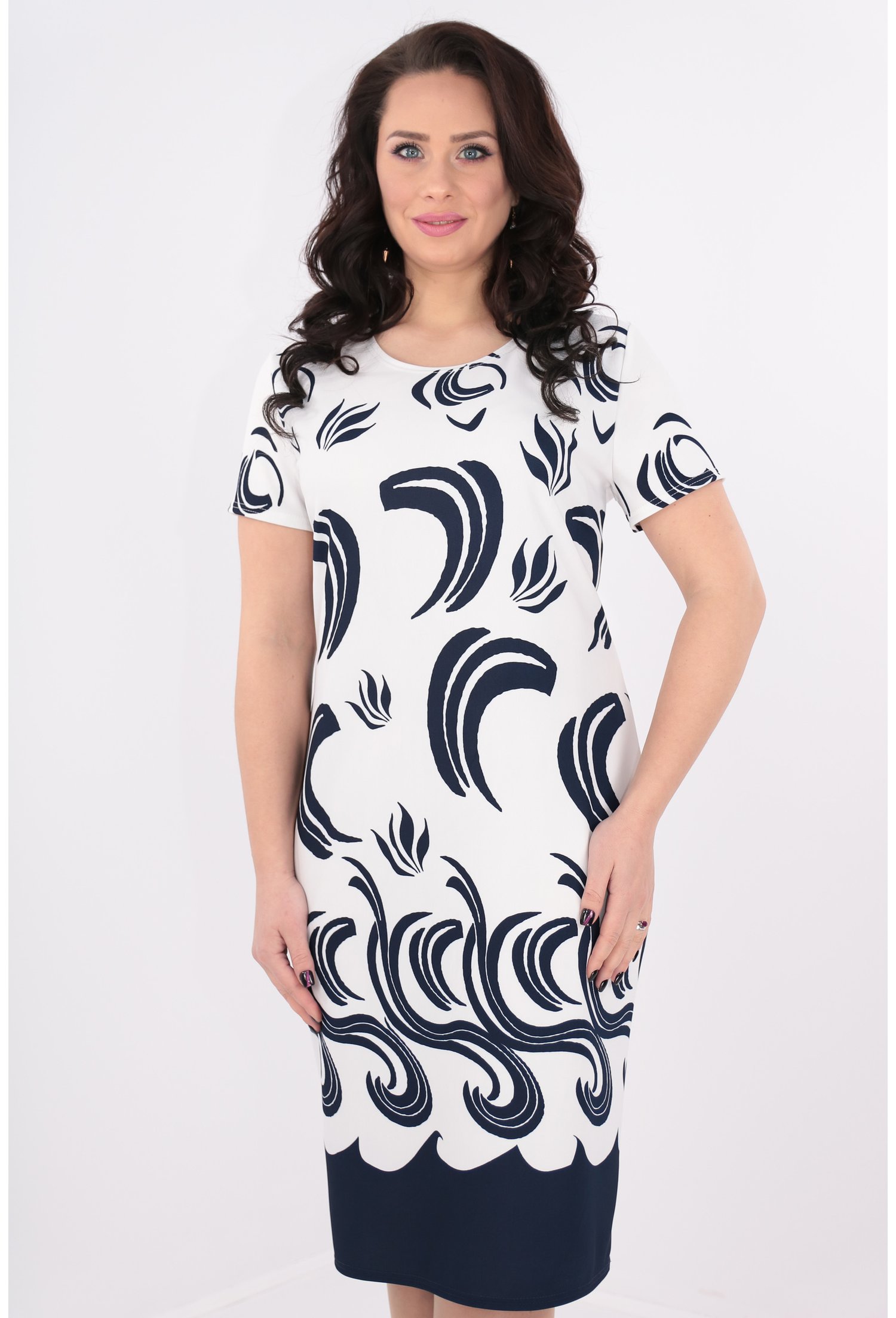Rochie alba cu bordura bleumarin