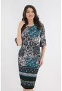 Rochie albastra cu imprimeu floral si bordura