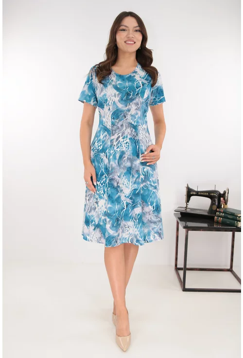 Rochie albastra in clini cu print abstract gri