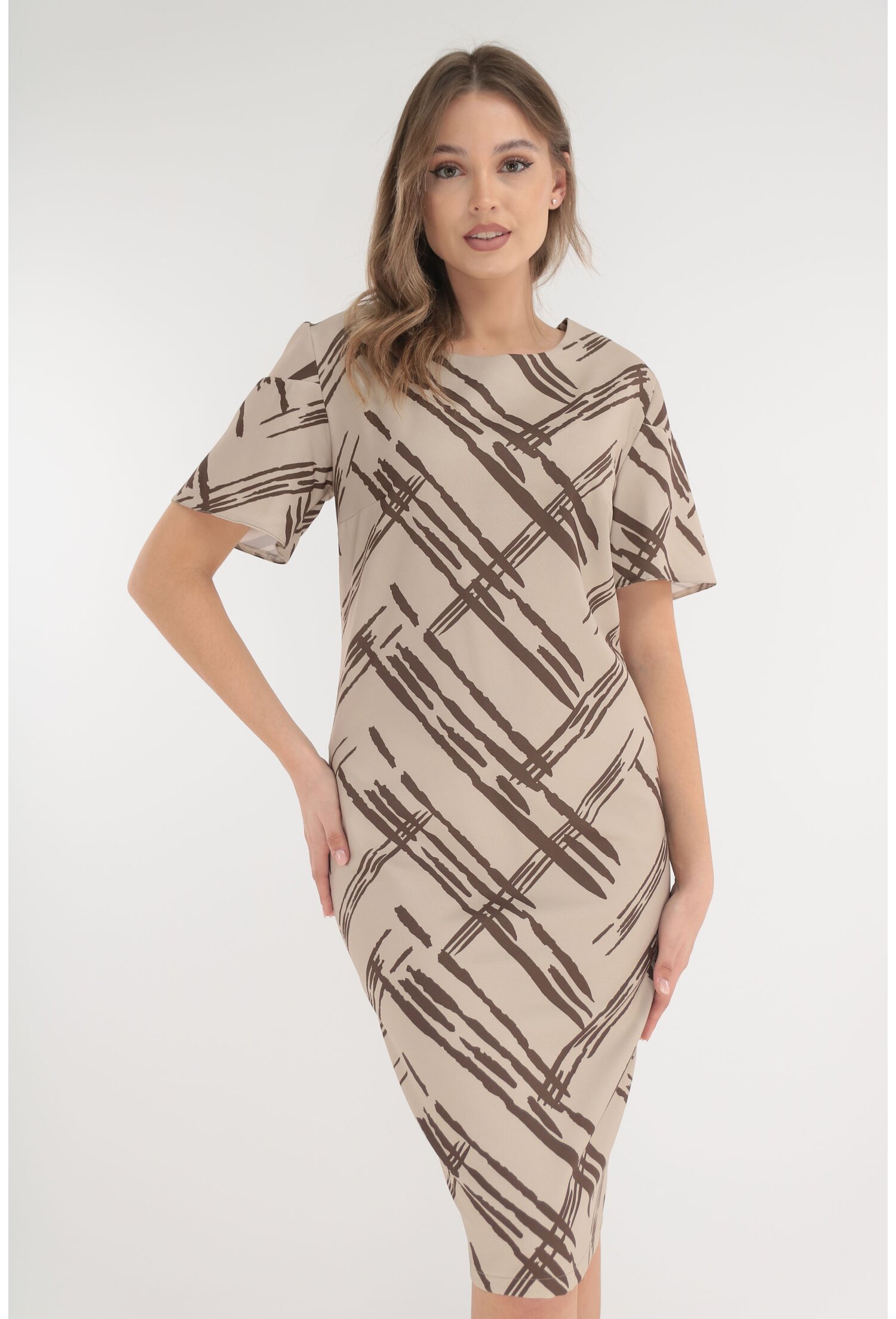 Rochie bej cu print geometric