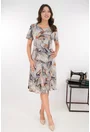 Rochie bej in clini cu print abstract caramiziu