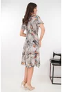 Rochie bej in clini cu print abstract caramiziu
