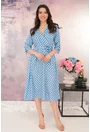 Rochie bleu cu buline si decolteu parte peste parte