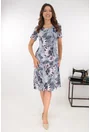 Rochie bleu in clini cu print floral gri