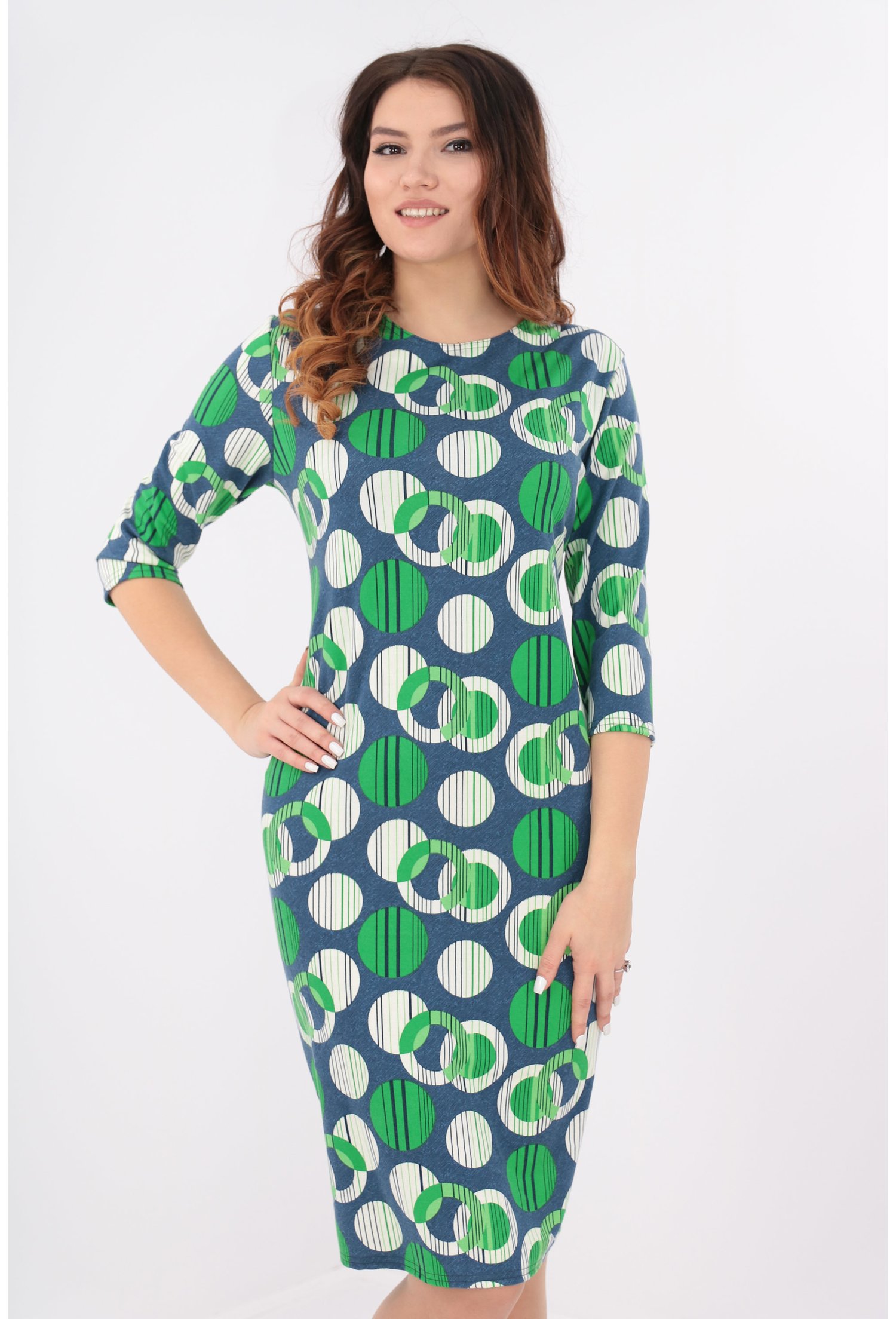 Rochie bleumarin cu buline albe si verzi