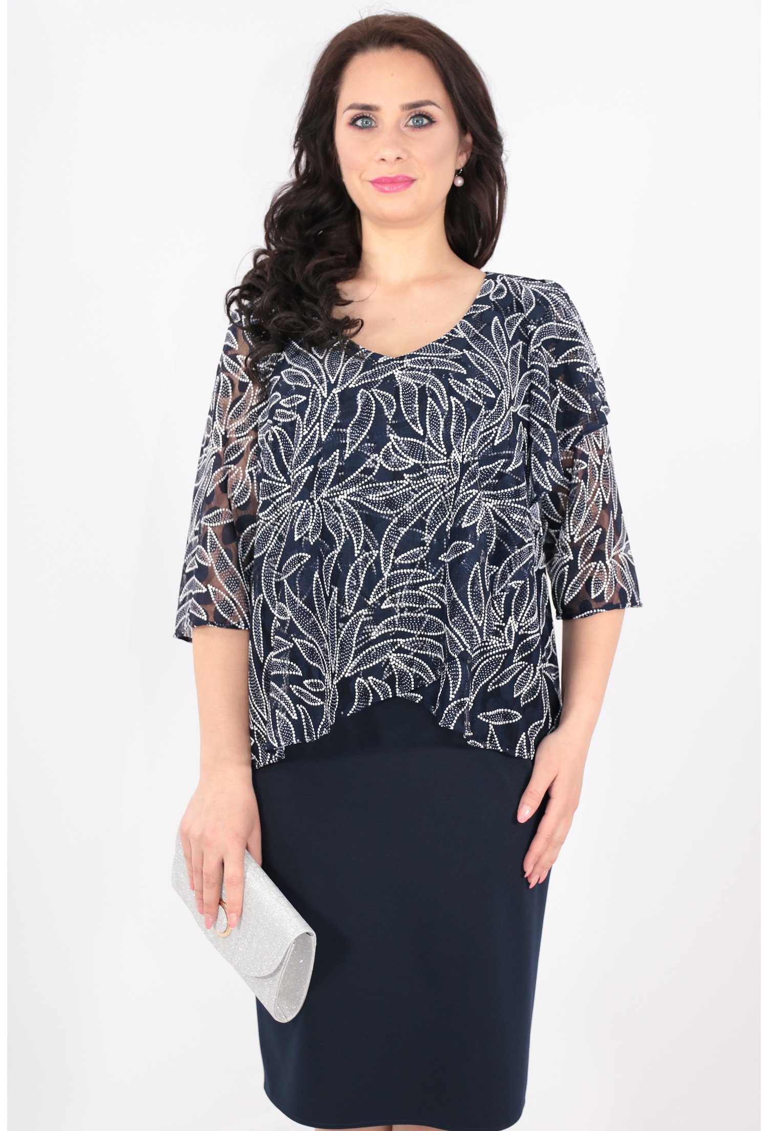 Rochie bleumarin cu dantela alb cu bleumarin