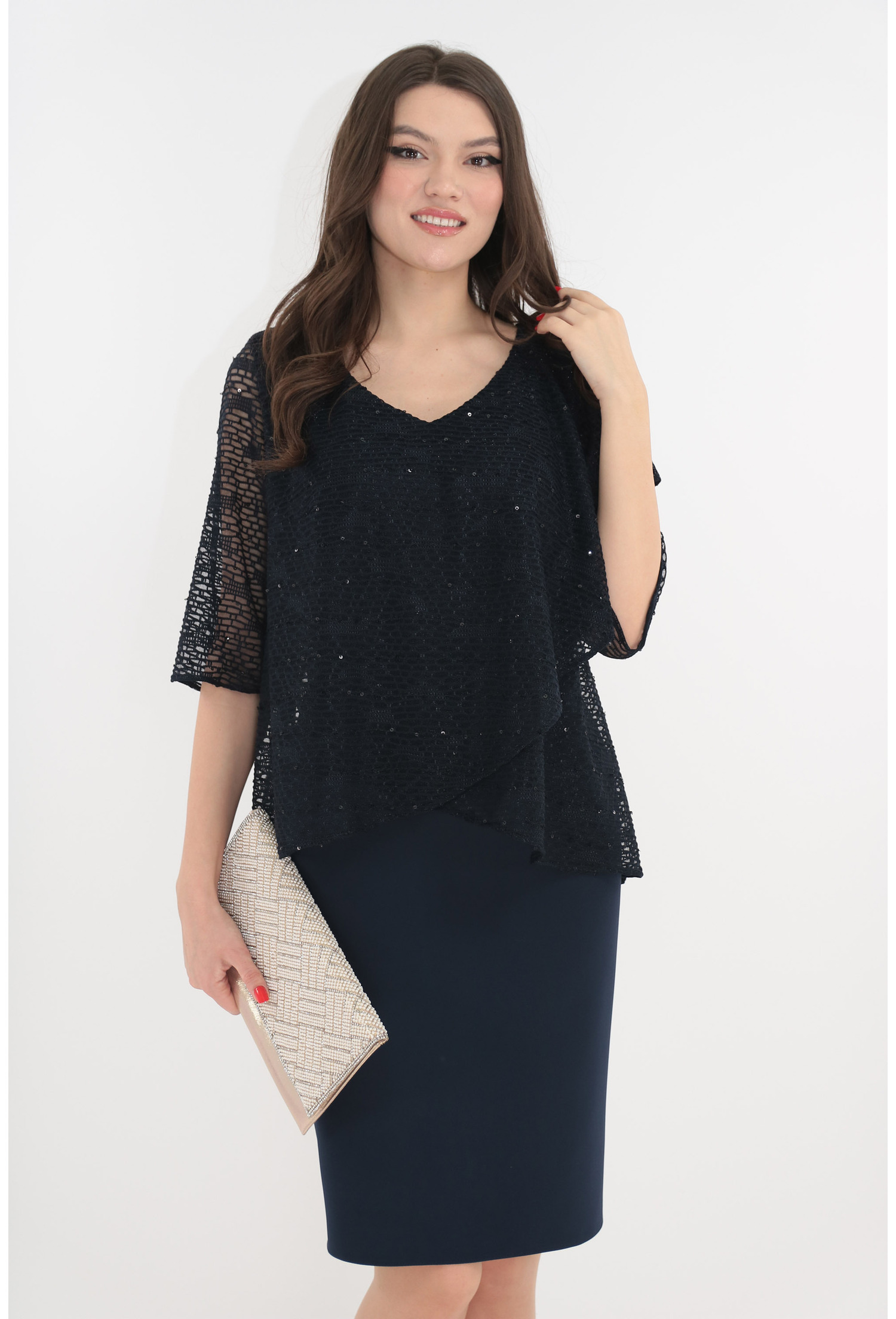 Rochie bleumarin cu dantela