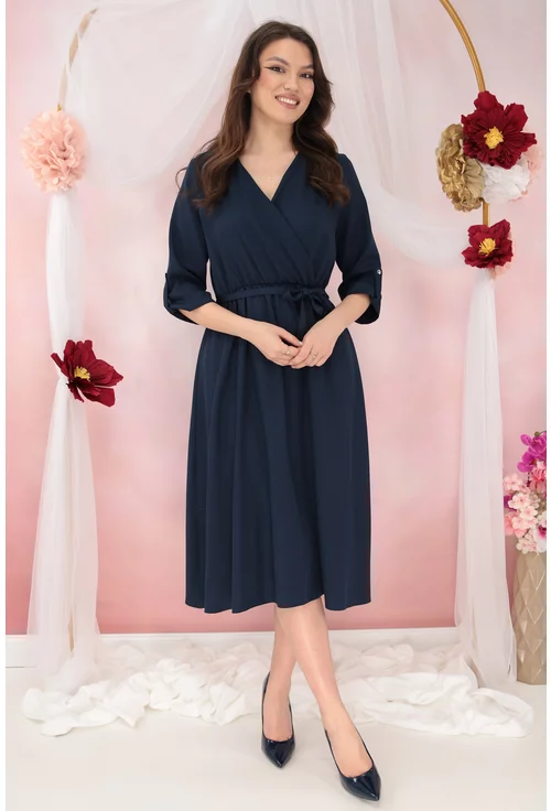 Rochie bleumarin cu decolteu parte peste parte