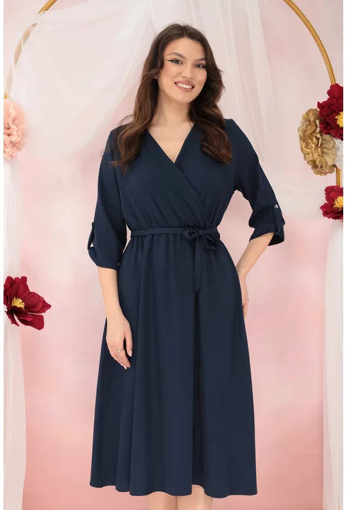 Rochie bleumarin cu decolteu parte peste parte