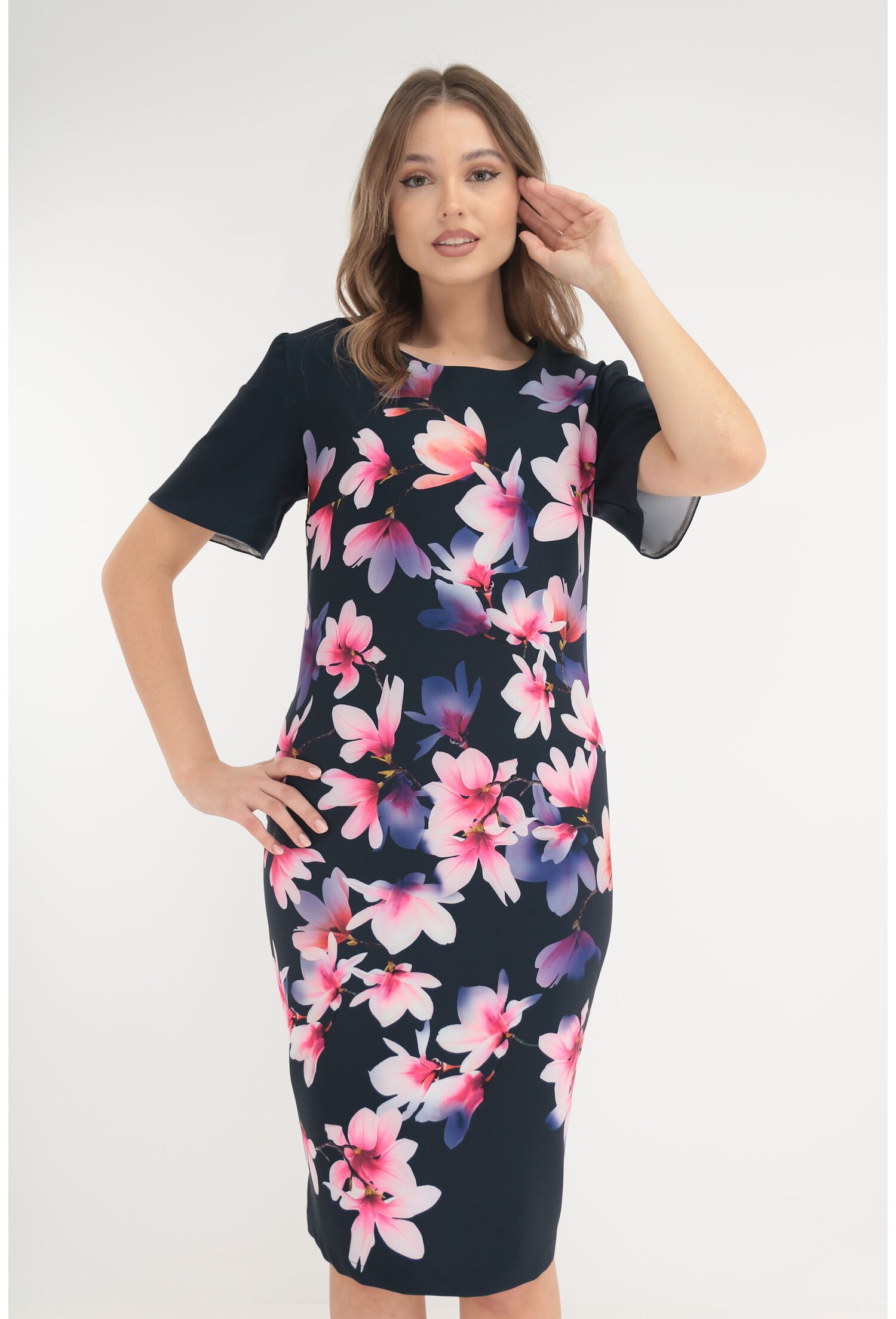 Rochie bleumarin cu print floral maxi