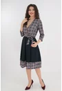 Rochie bleumarin cu print in carouri si pliuri