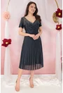 Rochie bleumarin de ocazie cu glitter si aplicatii argintii pe umeri