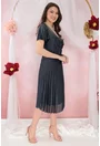 Rochie bleumarin de ocazie cu glitter si aplicatii argintii pe umeri