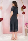 Rochie bleumarin de ocazie cu glitter si aplicatii argintii pe umeri
