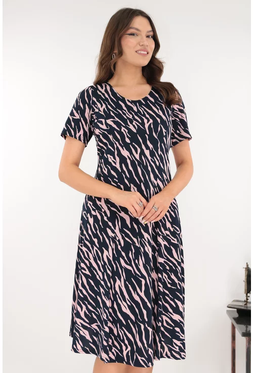 Rochie bleumarin in clini cu dungi roz