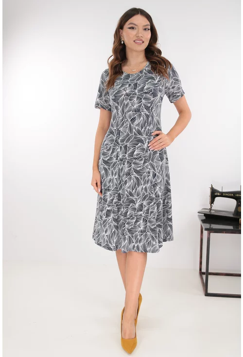 Rochie bleumarin in clini cu print abstract alb