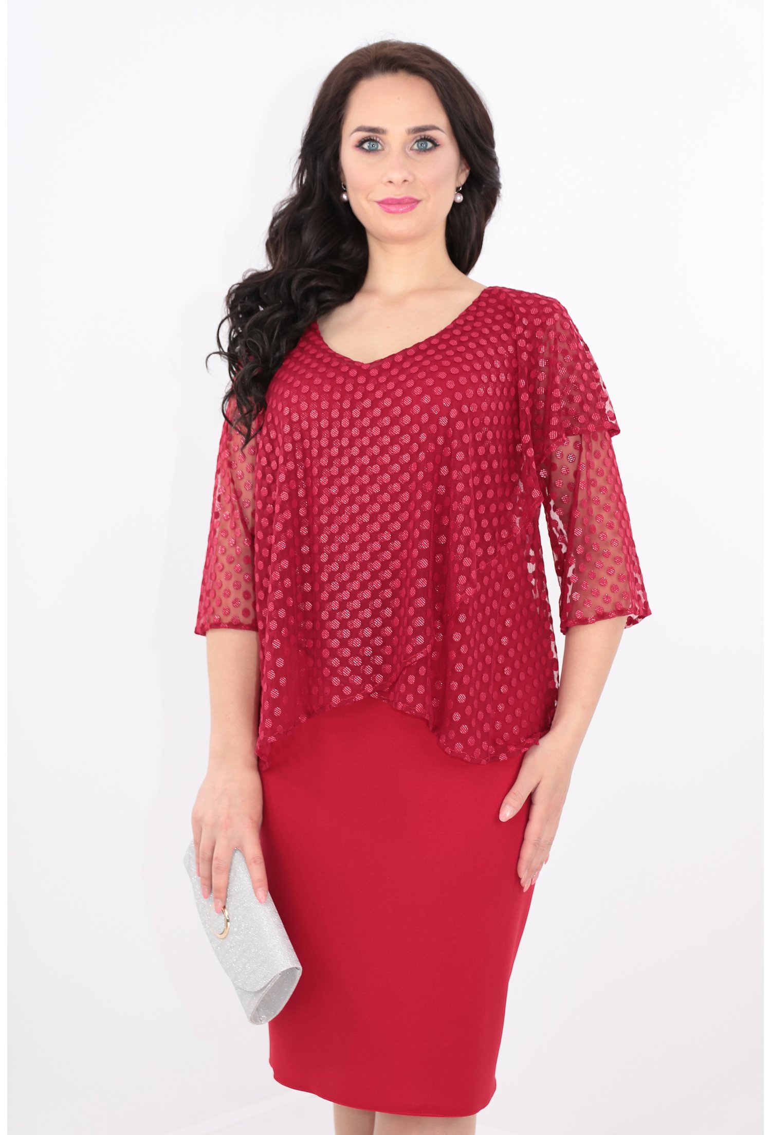 Rochie bordo cu dantela cu buline