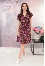 Rochie bordo cu imprimeu floral si cordon in talie