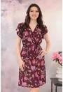 Rochie bordo cu imprimeu floral si cordon in talie