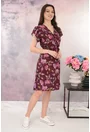 Rochie bordo cu imprimeu floral si cordon in talie