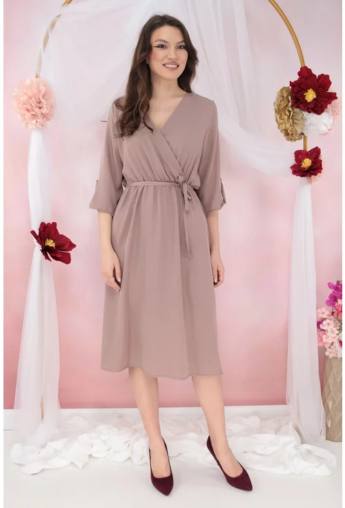 Rochie cafenie cu decolteu parte peste parte